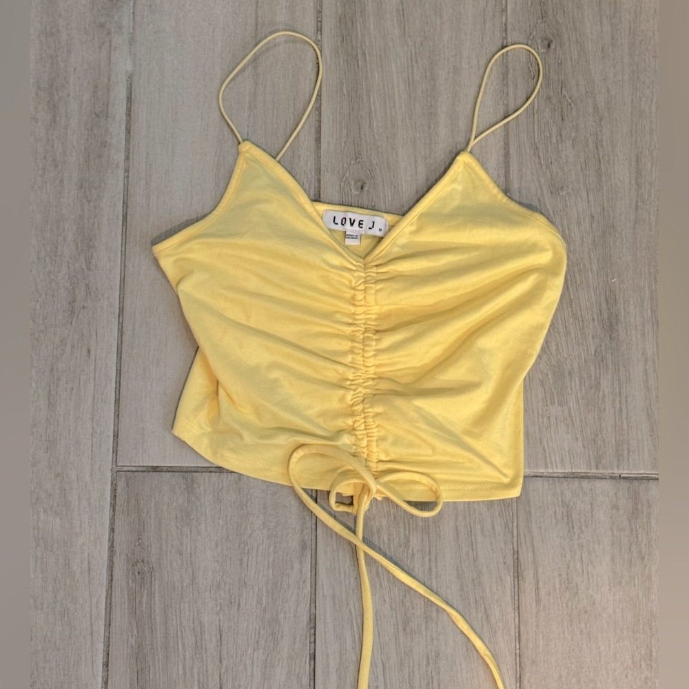 Love J Yellow Ruched Tie Front Camisole